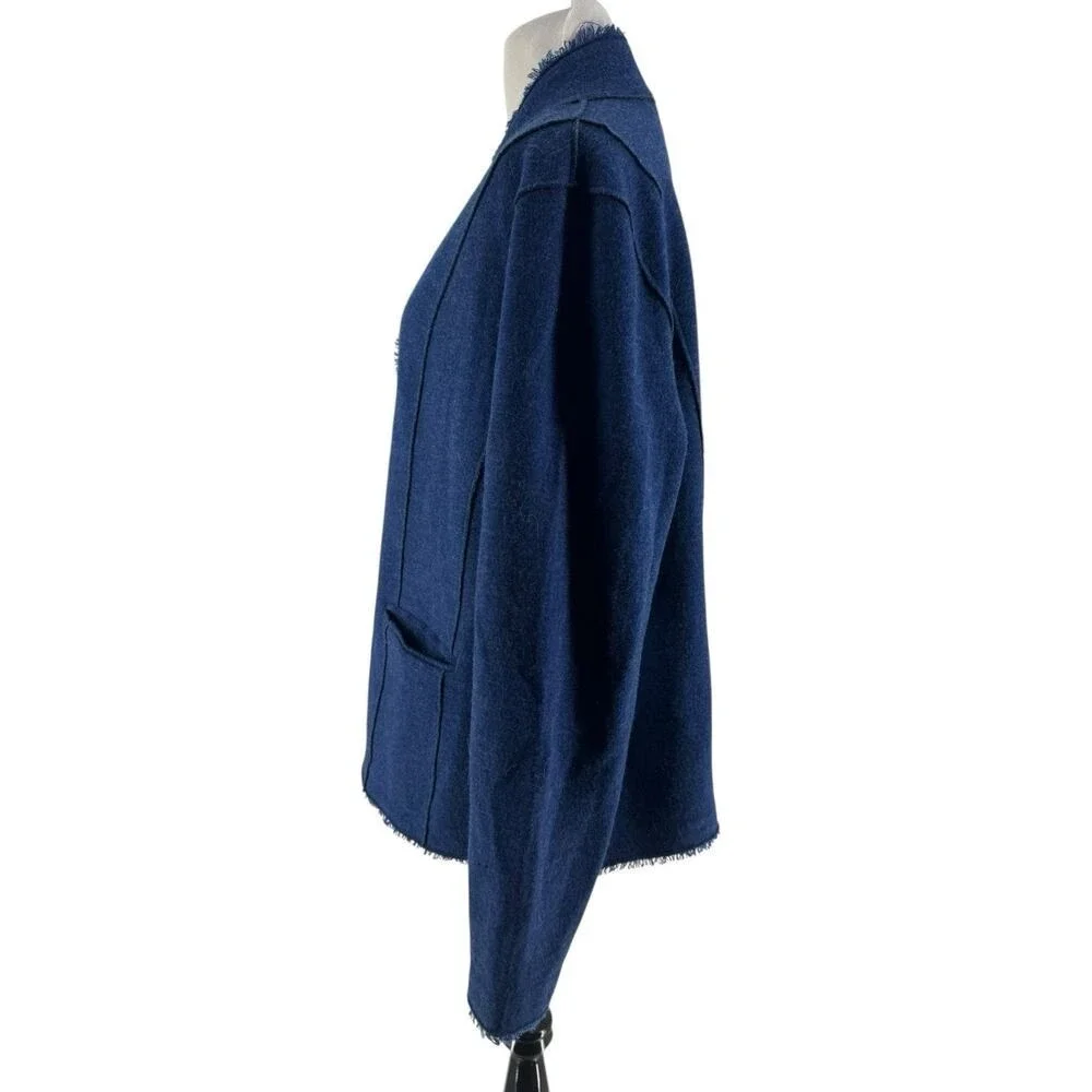 Eileen Fisher Women's Blue Felted Merino Wool Double Knit Jacket Size 1X
